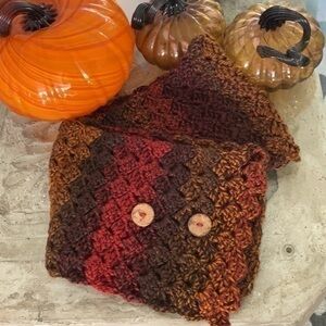 Handmade Extra Soft Button Statement Scarf in Fall Autumn Sunset Crochet Knit